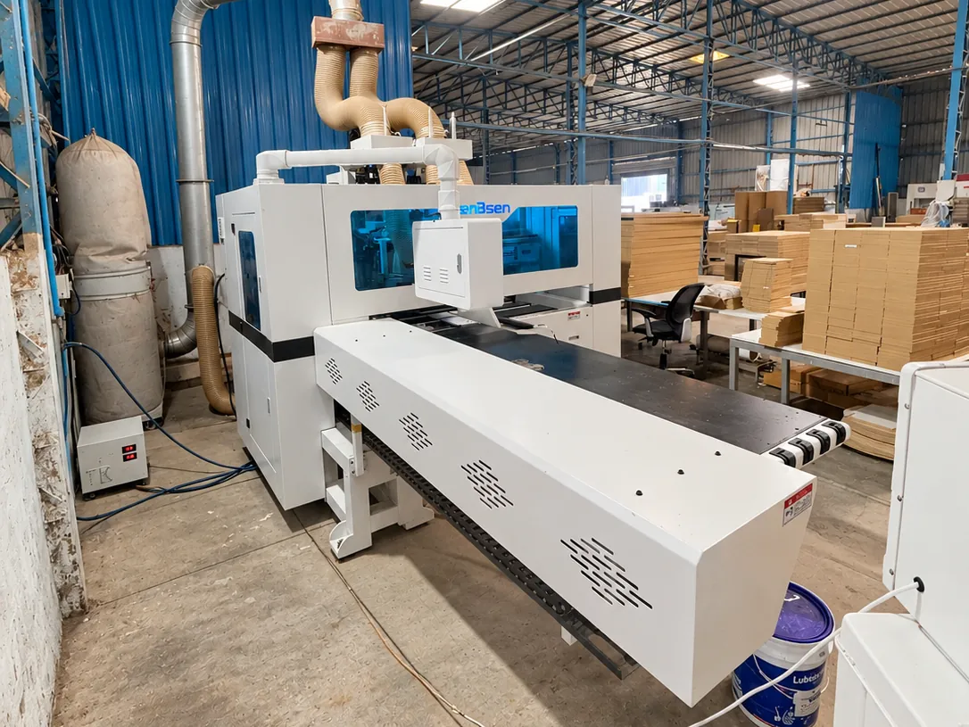Six-side CNC drilling machine with an operator