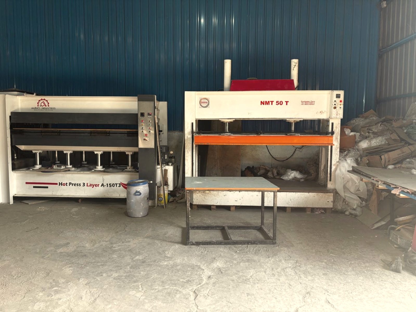 Hot and cold presses for lamination in the OutDo woodwork unit